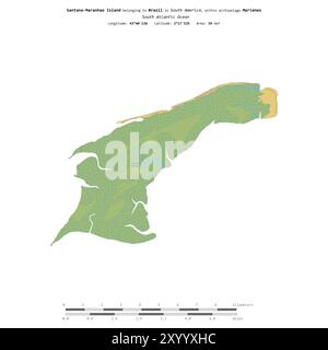 Isola Santana-Maranhao nell'Oceano Atlantico meridionale, appartenente al Brasile, isolata su una mappa topografica in stile standard OSM, con scala di distanza Foto Stock