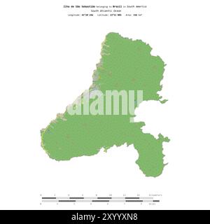 Ilha de Sao Sebastiao nell'Oceano Atlantico meridionale, appartenente al Brasile, isolata su una mappa topografica in stile OSM, con scala di distanza Foto Stock