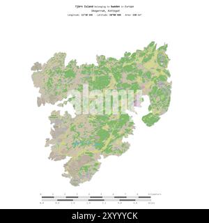 Isola di Tjorn nel Kattegat, appartenente alla Svezia, isolata su una mappa topografica in stile OSM, con scala di distanza Foto Stock