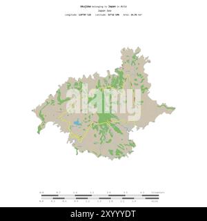 Ukujima nel Mar del Giappone, appartenente al Giappone, isolato su una mappa topografica in stile OSM, con scala di distanza Foto Stock