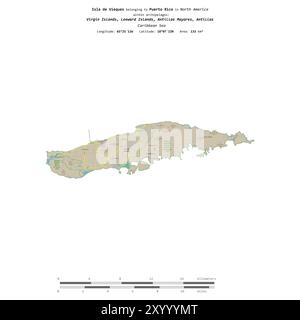 Isla de Vieques nel Mar dei Caraibi, appartenente a Porto Rico, isolata su una mappa topografica in stile OSM, con scala di distanza Foto Stock