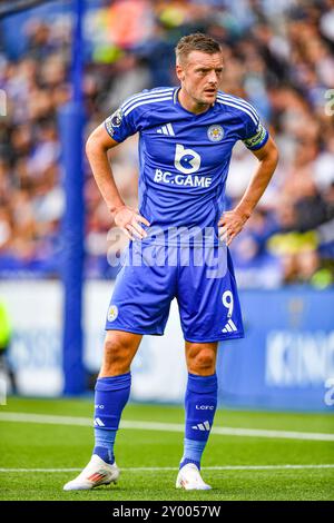 King Power Stadium, Leicester, Regno Unito. 31 agosto 2024. Premier League Football, Leicester City contro Aston Villa; Jamie Vardy di Leicester credito: Action Plus Sports/Alamy Live News Foto Stock