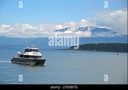 L'avvistamento delle balene al largo della costa di Juneau è una delle attività preferite dalla maggior parte dei visitatori e della gente del posto. Foto Stock