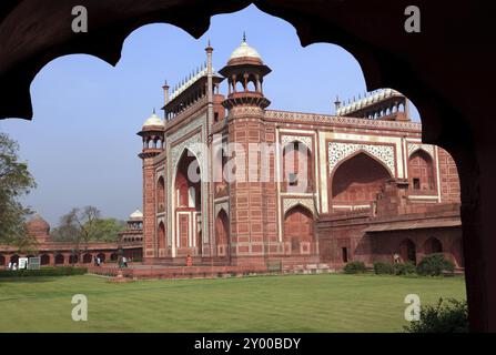 Edificio d'ingresso al Taj Mahal Foto Stock