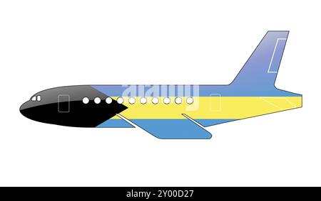 La bandiera delle Bahamas dipinta sulla silhouette di un aereo. illustrazione lucida Foto Stock