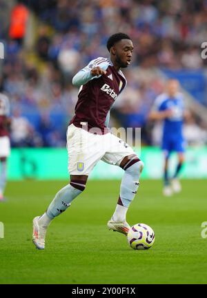 Lamare Bogarde dell'Aston Villa durante la partita di Premier League al King Power Stadium di Leicester. Data foto: Sabato 31 agosto 2024. Foto Stock