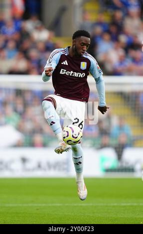 Lamare Bogarde dell'Aston Villa durante la partita di Premier League al King Power Stadium di Leicester. Data foto: Sabato 31 agosto 2024. Foto Stock