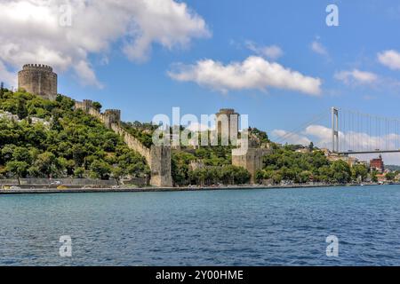 Le antiche mura sul Bosforo al tempo delle crociate in Istanbul utilizzato dall'Impero ottomano per difendere la città dagli attacchi Foto Stock