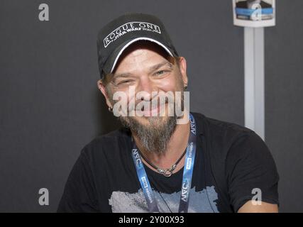 FUERTH, Germania, 22 settembre 2018: Bjoern Schalla (*1974, doppiatore, traduttore e regista, Star Wars: Il risveglio della forza, Star Trek in Darkne Foto Stock