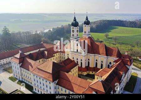 Abbazia di Roggenburg dall'alto Foto Stock