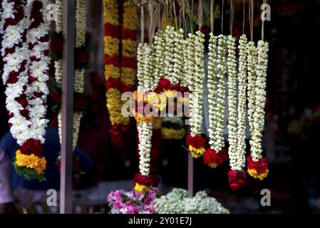 Negozio indiano di fiori e altri prodotti della vita quotidiana Foto Stock