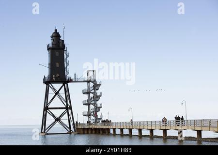 Faro Obereversand a Dorum-Neufeld. Faro Obereversand a Dorum-Neufeld, Germania, Europa Foto Stock