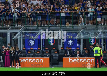 FC Internazionale durante la partita di calcio di serie A 2024/25 tra FC Internazionale e Atalanta BC allo Stadio Giuseppe Meazza di Milano il 30 agosto 2024 Foto Stock