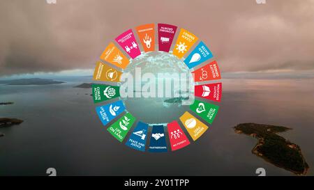 17 obiettivi globali Concept Earth Plexus Design Motion Graphic Animation Foto Stock