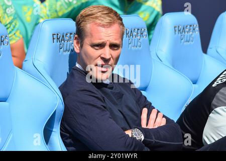 Coventry, Regno Unito. 31 agosto 2024. Il manager del Norwich City Johannes Hoff Thorup durante la partita del Coventry City FC contro il Norwich City FC Sky BET EFL Championship alla Coventry Building Society Arena, Coventry, Inghilterra, Regno Unito il 31 agosto 2024 Credit: Every Second Media/Alamy Live News Foto Stock