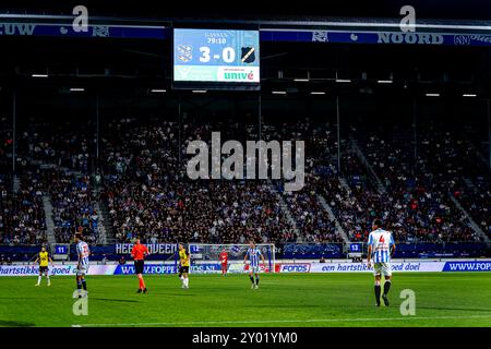 HEERENVEEN, Paesi Bassi. 31 agosto 2024. Calcio, Stadio Abe Lenstra, eredivisie olandese, stagione 2024/2025, durante la partita Heerenveen - NAC, scorebord con 3-0 crediti: Pro tiri/Alamy Live News Foto Stock