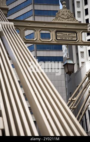 Cavenagh Bridge è l'unico ponte sospeso e uno dei ponti più antichi di Singapore Foto Stock