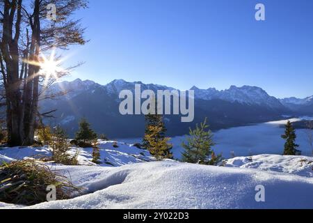 Alba sulle Alpi invernali, Baviera, Germania, Europa Foto Stock