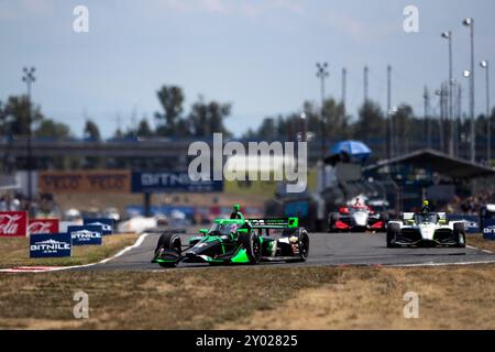 Portland, Oregon, Stati Uniti. 25 agosto 2024. ROMAIN GROSJEAN (77) (SWE) di Ginevra, Svizzera, guida in pista durante il Gran Premio di Portland del Bitnile.com al Portland International Raceway di Portland, OREGON. (Credit Image: © Walter G. Arce Sr./ASP via ZUMA Press Wire) SOLO PER USO EDITORIALE! Non per USO commerciale! Foto Stock