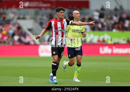 Londra, Regno Unito. 31 agosto 2024. Londra, 31 agosto 2024: Il capitano Christian Norgaard di Brentford durante la partita di Premier League tra Brentford e Southampton al GTech Community Stadium il 31 agosto 2024 a Londra, Inghilterra. (Pedro Soares/SPP) credito: SPP Sport Press Photo. /Alamy Live News Foto Stock