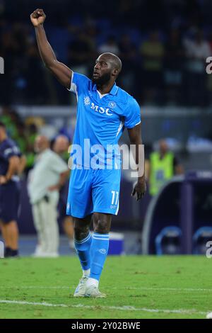 Napoli, Italia. 31 agosto 2024. Romelu Lukaku della SSC Napoli festeggia al termine della partita di calcio di serie A tra SSC Napoli e Parma calcio allo stadio Diego Armando Maradona di Napoli (Italia), il 31 agosto 2024. Crediti: Insidefoto di andrea staccioli/Alamy Live News Foto Stock