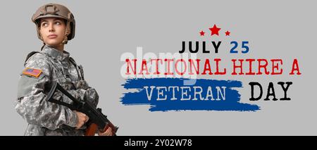 Banner per il National Hire a Veteran Day con giovane soldato Foto Stock