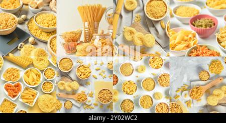 Collage con diversi tipi di pasta Foto Stock