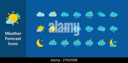 Set di icone delle previsioni del tempo. Illustrazione vettoriale del set di icone delle previsioni meteo. Illustrazione Vettoriale