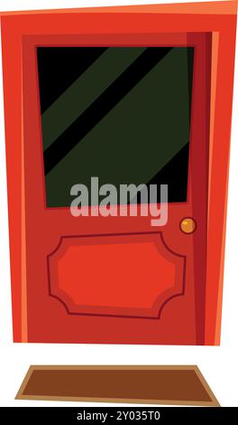 Porta d'ingresso. Ingresso casa in legno rosso cartoni animati Illustrazione Vettoriale