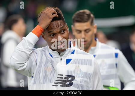 31 agosto 2024. Lisbona, Portogallo. Il difensore del Porto dal Brasile Wendell (18) in azione durante la partita del 4 Matchday di Liga Portugal Betclic, Sporting CP vs FC Porto Credit: Alexandre de Sousa/Alamy Live News Foto Stock