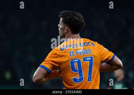 31 agosto 2024. Lisbona, Portogallo. Il difensore portoghese di Porto Ze Pedro (97) in azione durante la partita del 4 Matchday di Liga Portugal Betclic, Sporting CP vs FC Porto Credit: Alexandre de Sousa/Alamy Live News Foto Stock