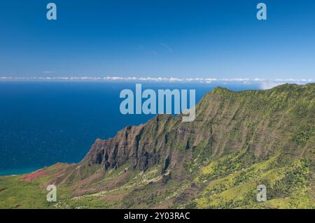 La cima del Waimea Canyon si affaccia sull'Oceano Pacifico Foto Stock