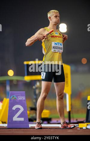 Max HUSEMANN (Eintracht Hildesheim), GERMANIA, 4x400 m staffetta uomini PER, Leichtathletik, Atletica leggera, U20 World Athletics Championships Lima 24, U20 Leichtathletik Weltmeisterschaften, 31.08.2024, foto: Eibner-Pressefoto/Jan Papenfuss Foto Stock