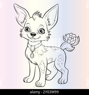 Divertente chihuahua Dog colorare pagina disegno per bambini Illustrazione Vettoriale