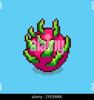 Illustrazione vettoriale di Dragon Fruit con Pixel Art Design, perfetta per i design a tema delle risorse di gioco Illustrazione Vettoriale