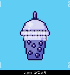 Illustrazione vettoriale di Bubble Tea con Pixel Art Design, perfetta per i design a tema delle risorse di gioco Illustrazione Vettoriale