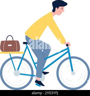 Uomo che va in bicicletta. Un tizio che va a lavorare sul trasporto ecologico Illustrazione Vettoriale