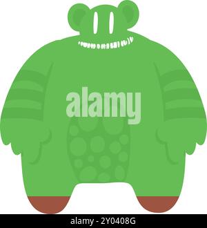 Personaggio dei cartoni animati mostri verdi. Soffice creatura aliena Illustrazione Vettoriale