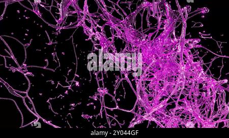 Spruzzo rosa viola su rendering 3d nero bg Foto Stock