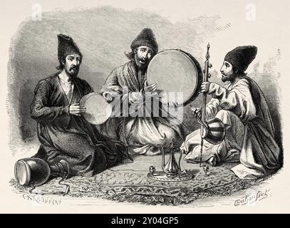 Musicisti persiani dall'Iran. Caccia in Persia, 1860 di Emile Duhousset (1823-1911) le Tour du Monde 1862 Foto Stock