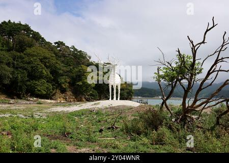 1° settembre 2024. Ishinomaki, Prefettura di Miyagi, Giappone. I dintorni di White Deer (Oshika), un'opera di Kohei Nawa. Foto Stock