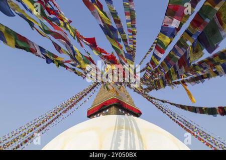 Kathmandu, Nepal, 3 dicembre 2014: Dettaglio dello Stupa di Boudhanath, Asia Foto Stock