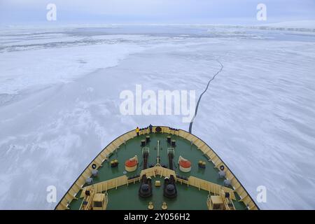 Prua di Icebreaker Kapitan Khlebnikov lungo il tragitto attraverso il pack Ice, l'isola di Snow Hill, il mare di Weddel, la penisola Antartica, l'Antartide Foto Stock