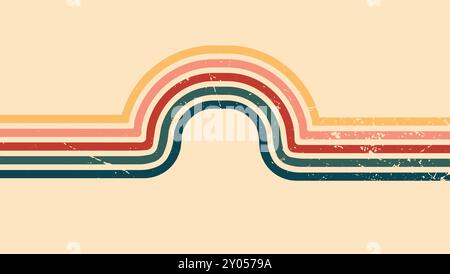 Sfondo astratto di design Rainbow Groovy Wavy Line in stile Hippie Vintage retro anni '1970. Vecchio sfondo vintage retro, vintage anni '70, motivo vintage Illustrazione Vettoriale