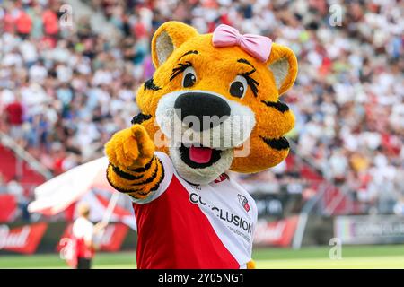 Utrecht, Paesi Bassi. 1 settembre 2024. UTRECHT, PAESI BASSI - 1 SETTEMBRE: Mascotte Tiger dell'FC Utrecht durante una partita olandese in Eredivisie tra FC Utrecht e FC Twente allo Stadion Galgenwaard il 1 settembre 2024 a Utrecht, Paesi Bassi. (Foto di Ben Gal/Orange Pictures) credito: dpa/Alamy Live News Foto Stock