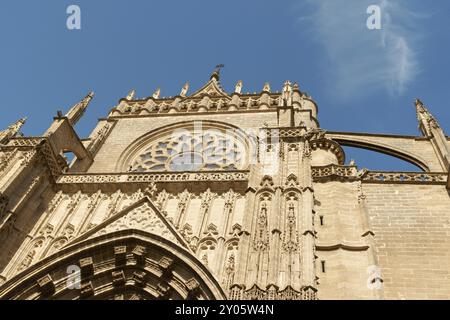 Dettaglio della gotica e barocca cattedrale di Siviglia Foto Stock