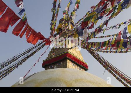 Kathmandu, Nepal, 3 dicembre 2014: Dettaglio dello Stupa di Boudhanath, Asia Foto Stock