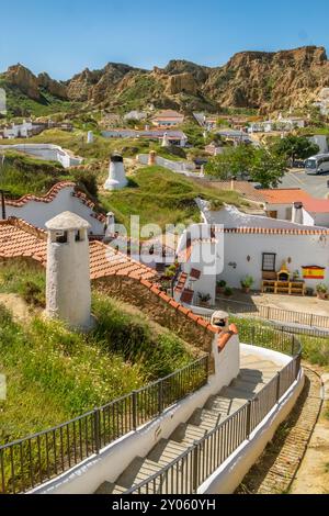 Le grotte di Guadix ospitano nella provincia di Granada dal XVI secolo, Andalusia, Spagna. Foto Stock