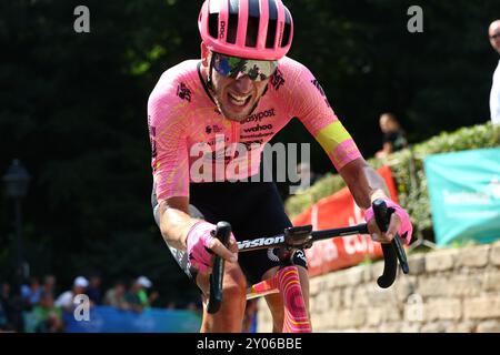 Geraardsbergen, Belgio. 1 settembre 2024. Il tedesco Jonas Rutsch di EF Education-EasyPost nella foto in azione durante la quinta e ultima tappa della gara ciclistica multifase "Renewi Tour", da Menen a Geraardsbergen (202, 5 km) di domenica 1 settembre 2024. La gara di cinque giorni si svolge in Belgio e nei Paesi Bassi. BELGA FOTO DAVID PINTENS credito: Belga News Agency/Alamy Live News Foto Stock