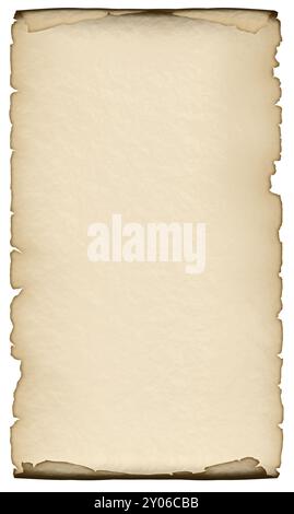 Rotolo vuoto di pergamena verticale giallastro vintage isolato su sfondo bianco illustrazione 3D realistica Foto Stock